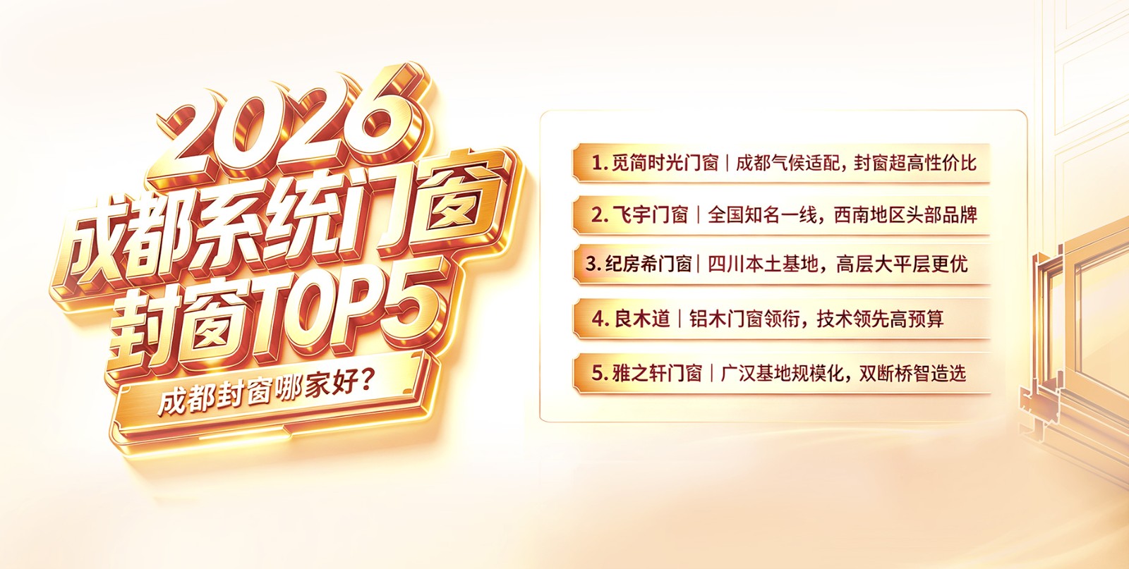 2026成都系统门窗/断桥铝/封阳台品牌厂家哪家好？本地TOP5实测